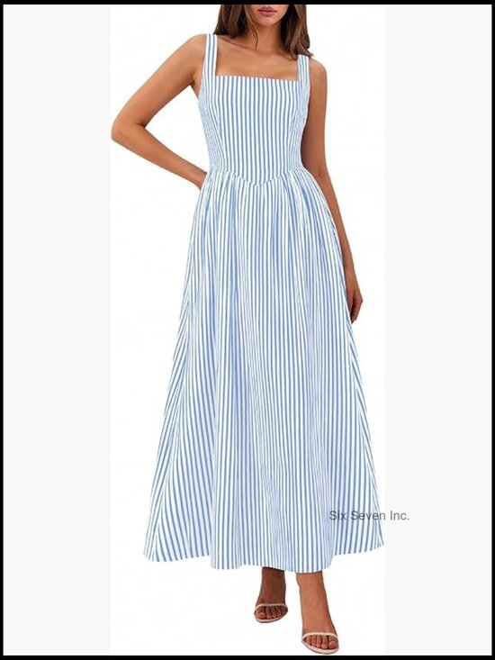 Dresses & Skirts - Maxi Dress Striped Sundress Smocked A Line Flowy Beach Vacation Party
